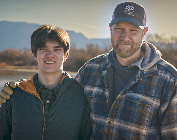 A father and son work on a science fair project to see how much plastic was in the Rio Grand River.